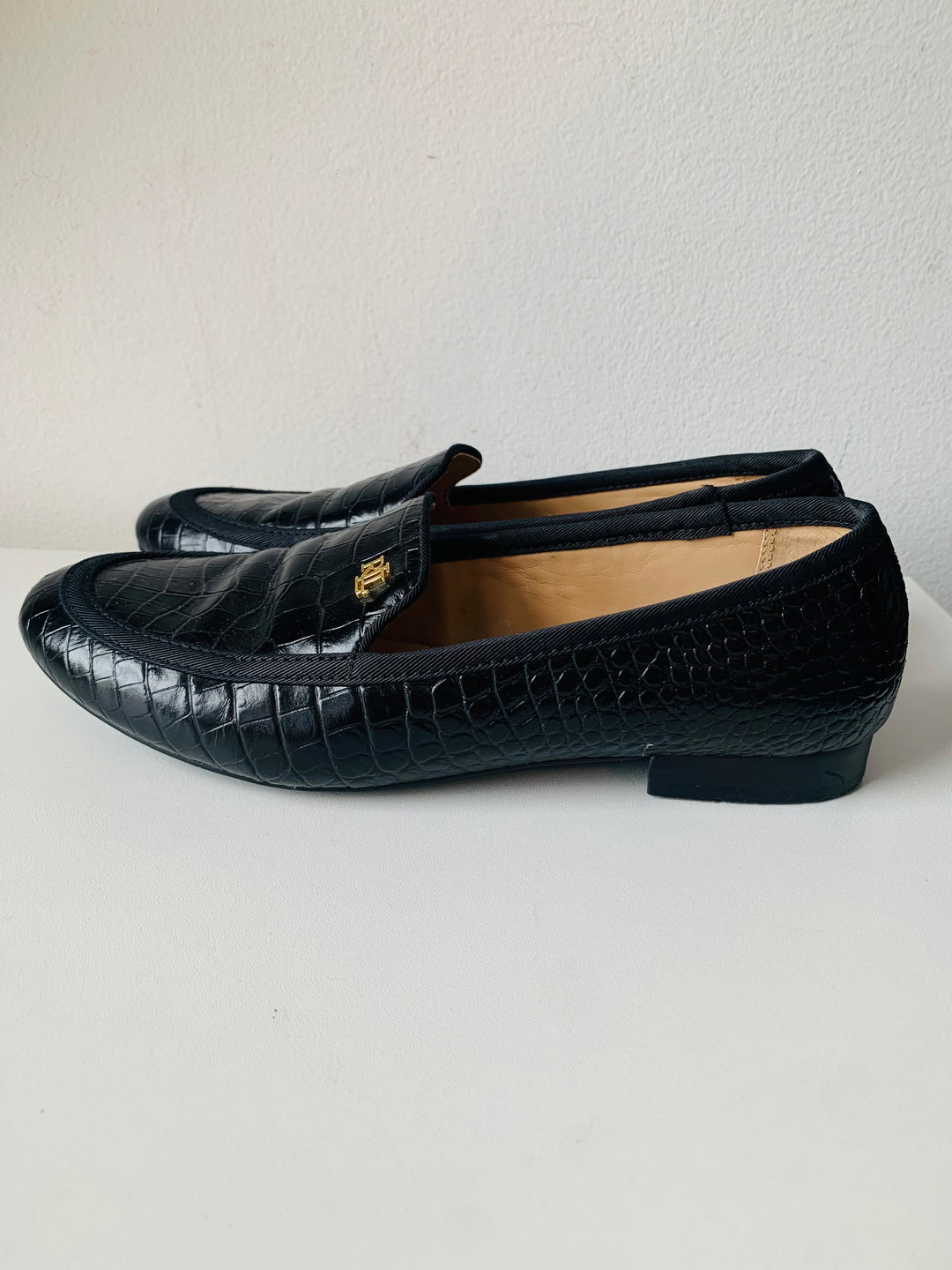 Ralph Lauren Leather Croc Embossed Slipper Loafers Size 8.5