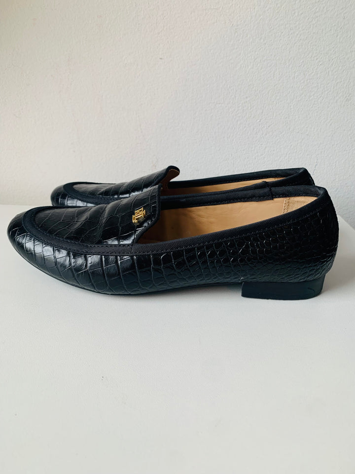 Ralph Lauren Leather Croc Embossed Slipper Loafers Size 8.5