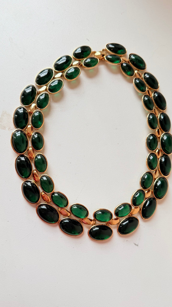 Banana Republic Vintage Double Strand Collar Oval Cobachon Green Statement Necklace