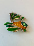 Anne Klein Beta/Goldfish Fish Brooch In Green & Gold