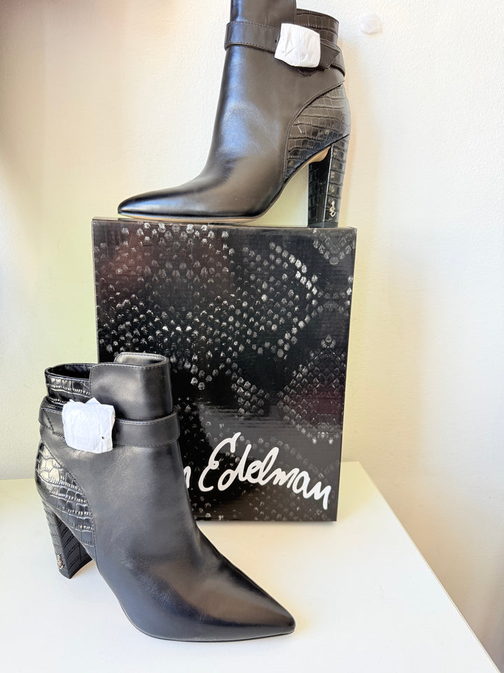 Sam Edelman Rita Black Leather Pointed Toe Bootie Size 6.5 New
