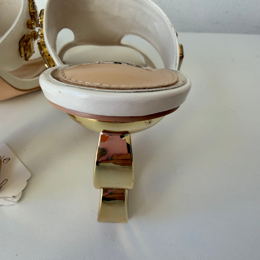 Ninety Union Ivory Rio Circular Heel Gold Sandals Size 9