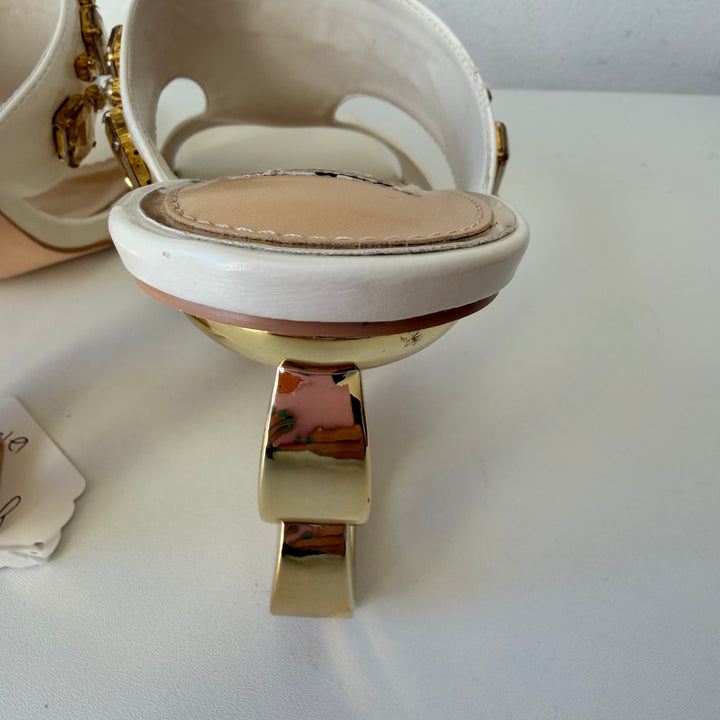 Ninety Union Ivory Rio Circular Heel Gold Sandals Size 9