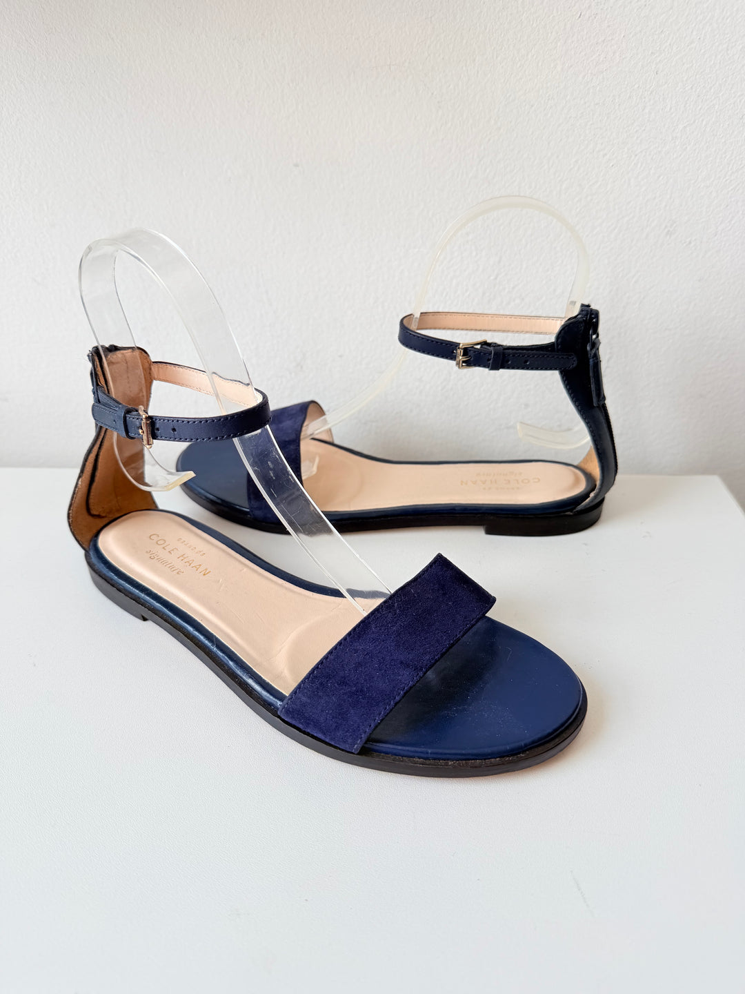 Cole Haan Adderly Blue Indigo Suede and Navy Blue Leather Zip Strap Size 7