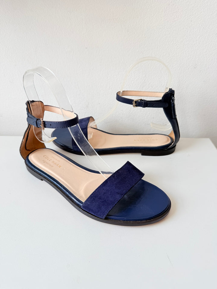 Cole Haan Adderly Blue Indigo Suede and Navy Blue Leather Zip Strap Size 7