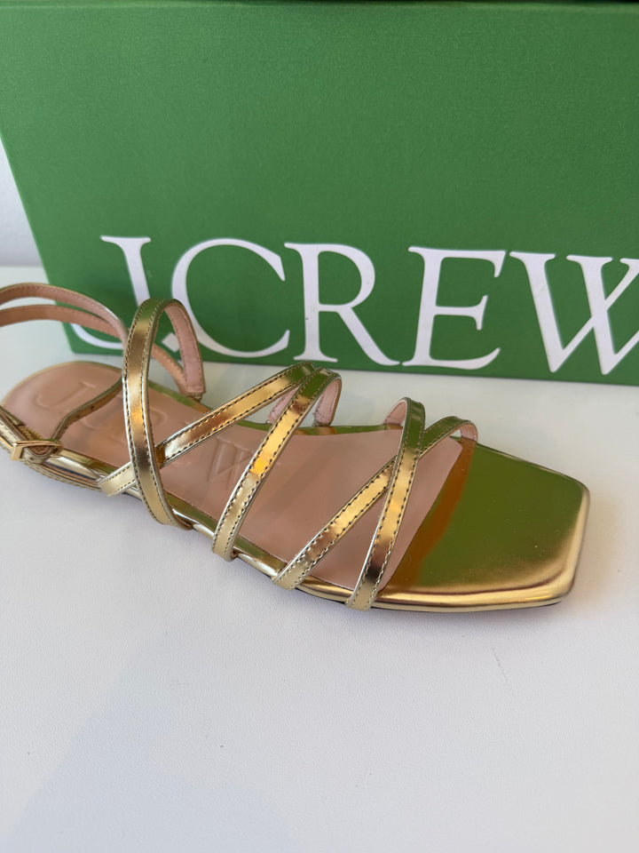 J.Crew Dark Gold Metallic Strappy Flat Sandals Size 7.5 New In Box