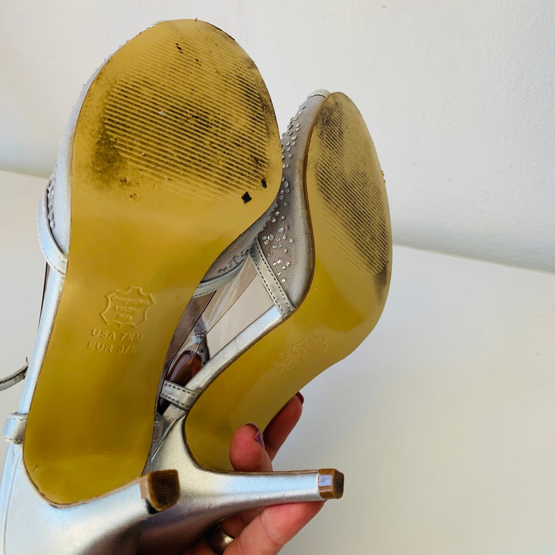 Adrianna Papell  Sparkle Mettalic T Strap Sandals Heels Size 7.5