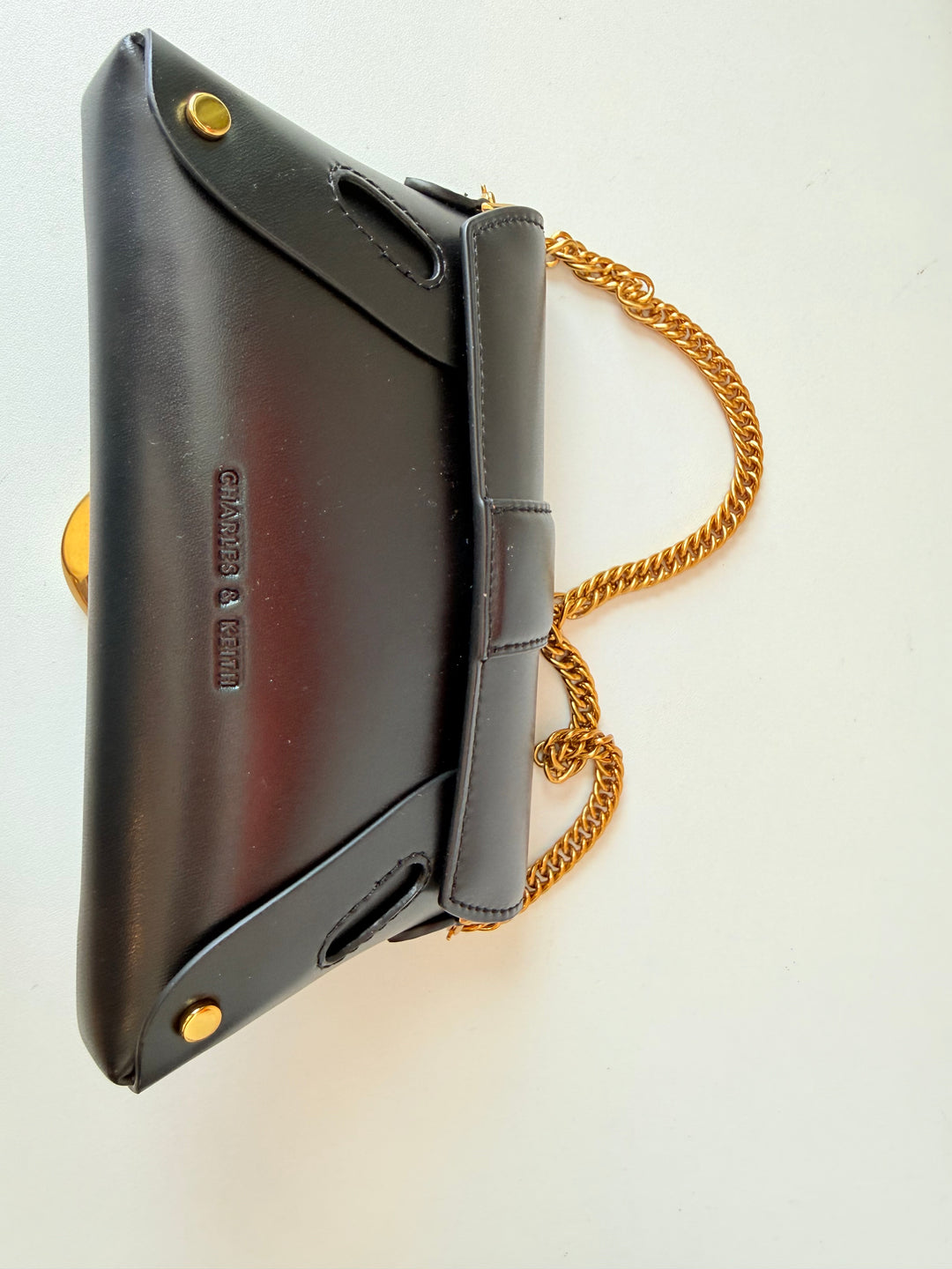 Charles & Keith Gabine Vegan Gold Buckle Black Handbag/Beltbag