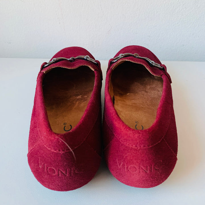 Vionic Bibiana Burgundy Suede Leather Loafers With Horsebit Buckle Size 6