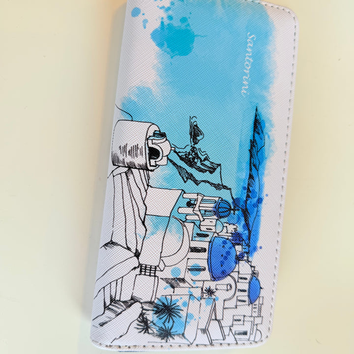 Anushka Hand Painted Santorini Leather Wallet