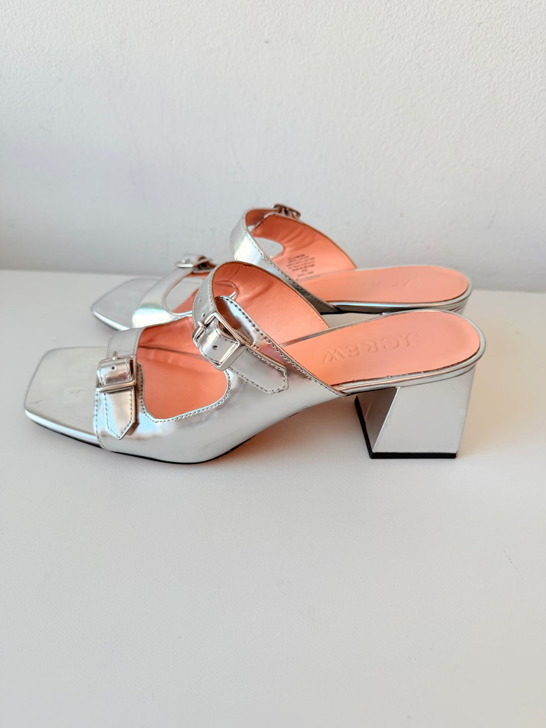 J.Crew Layne Buckle Sandals in Mettalic Silver Specchio Leather Size 7.5