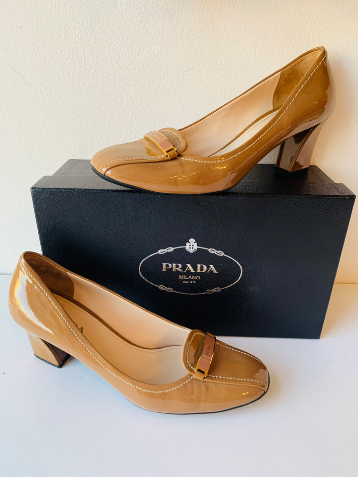 Prada Calzature Donna Women’s Pump Size 39.5 in Vernice Soft Cammeo