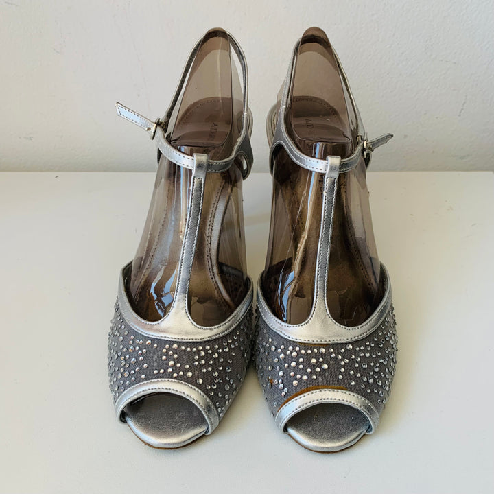 Adrianna Papell  Sparkle Mettalic T Strap Sandals Heels Size 7.5