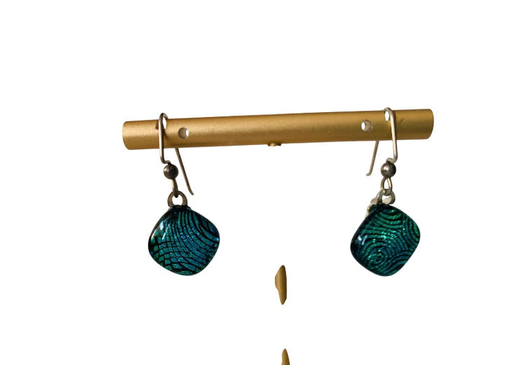 Blue and Green Handmade Glass Fishhook Pierced Earrings