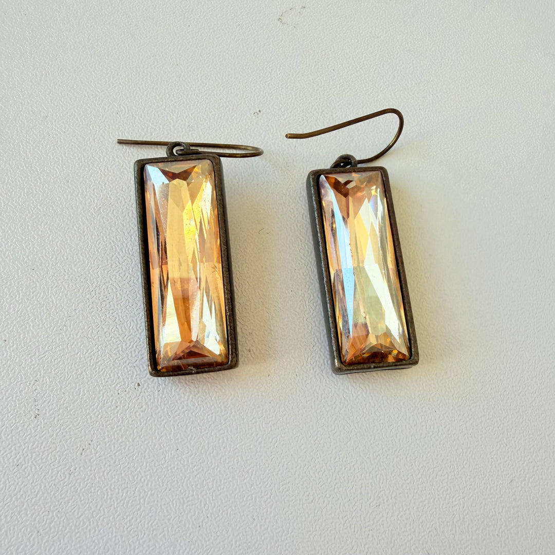 Rebel Designs Rectangular Champgne Crystal Pierced Drop Earrings