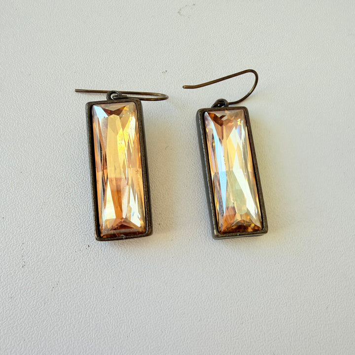 Rebel Designs Rectangular Champgne Crystal Pierced Drop Earrings