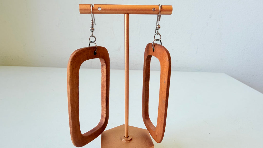 Wooden Rectangular Pierced Earrings