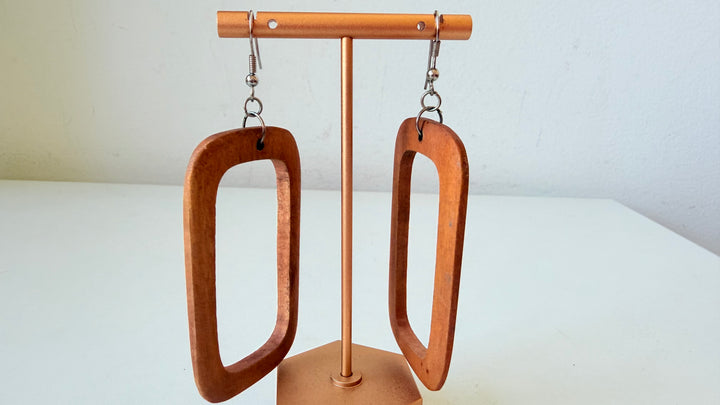 Wooden Rectangular Pierced Earrings
