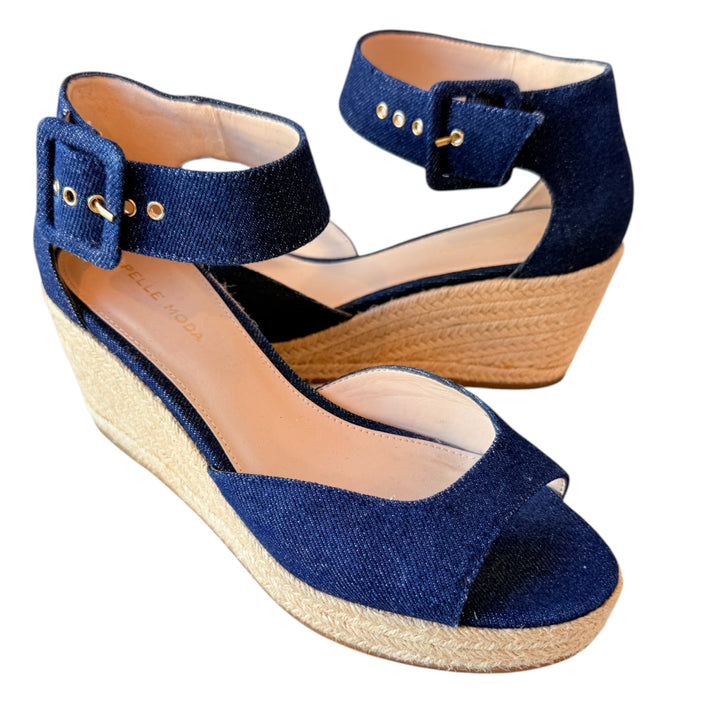 Pelle Moda Blue Jean Espadrille Wedge Ankle Strap Sandals Size 8