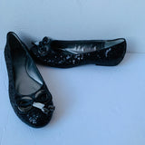 Tahari Black Sequined Spoodle Bow Ballet Flats Women’s Size 8.5 New