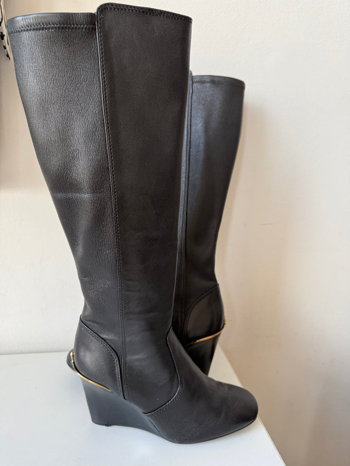 Tory Burch Black Leather Eedge Hendin Boots Size 9