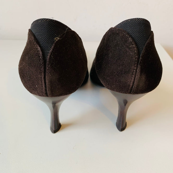 Donald Pliner Mojo Brown Suede Pumps With Elastic Cross Straps Size 8.5