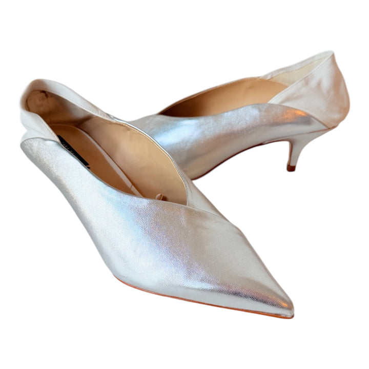 Zara V-Cut Silver Mettalic Kitten Heel Pumps Size 41 NEW/Retired 2017