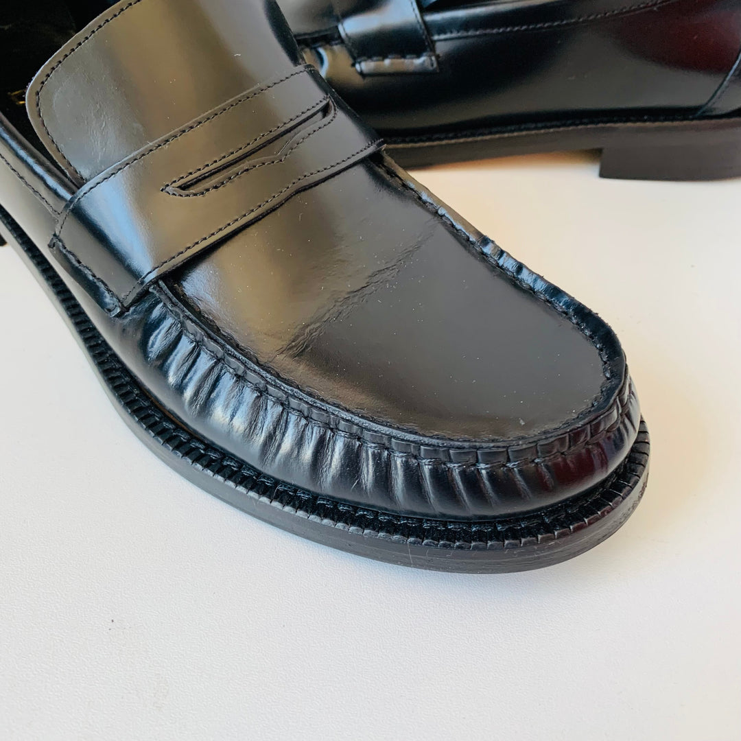 L’Idea By Lories Black Leather Penny Loafers Size 39.5