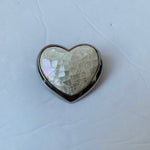 Crackled White Heart Pin/Brooch in Silver Tone