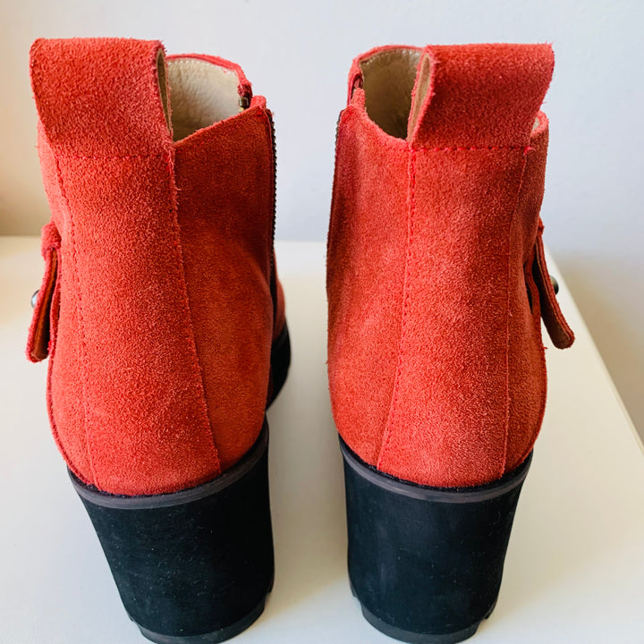 Eileen Fisher Tinker Suede Wedge Booties In Burnt Orange Size 9.5