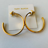 Tory Burch Kira Orange Enamel Hoop Pierced Earrings in Gold Tone
