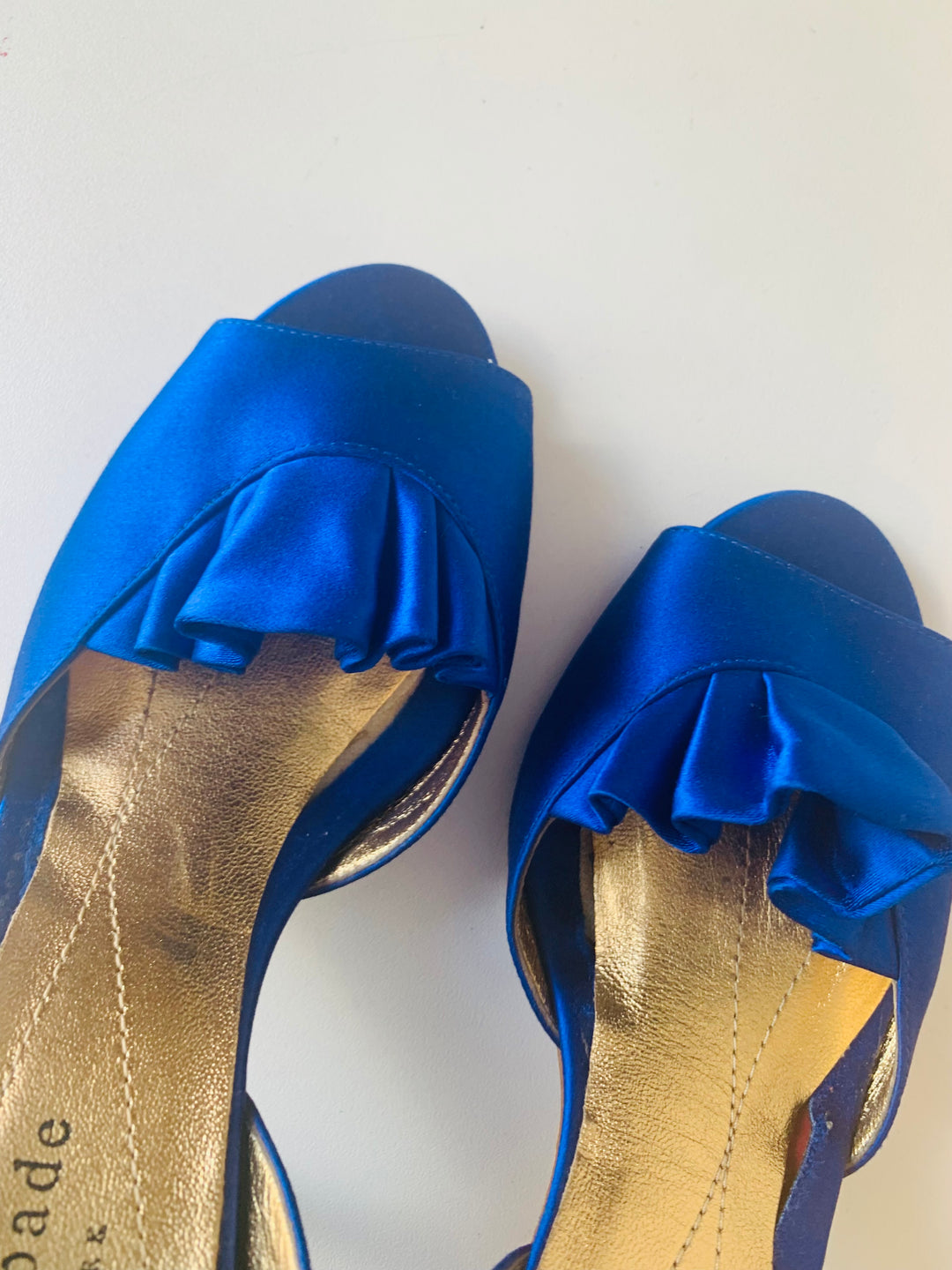 Kate Spade Blue Satin Ruffled Peep Toe Dress Pumps Size 6