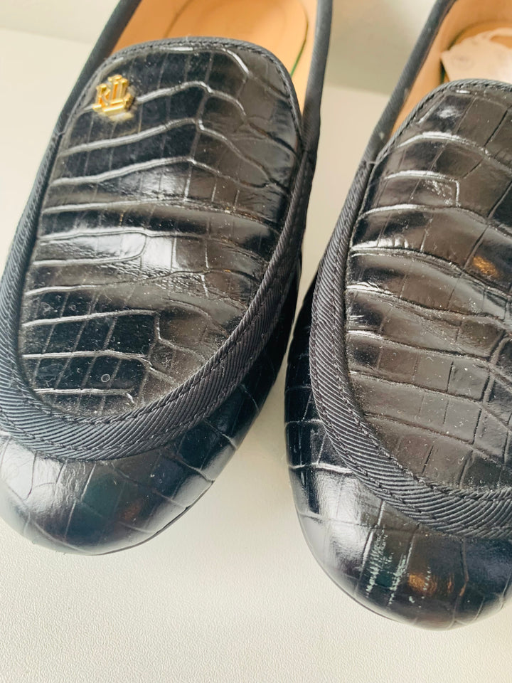 Ralph Lauren Leather Croc Embossed Slipper Loafers Size 8.5