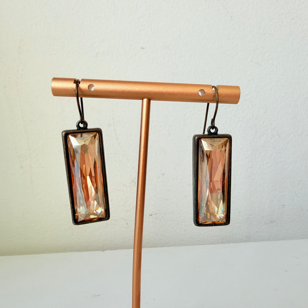 Rebel Designs Rectangular Champgne Crystal Pierced Drop Earrings