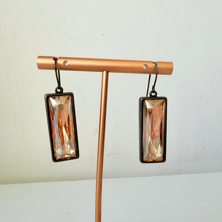 Rebel Designs Rectangular Champgne Crystal Pierced Drop Earrings