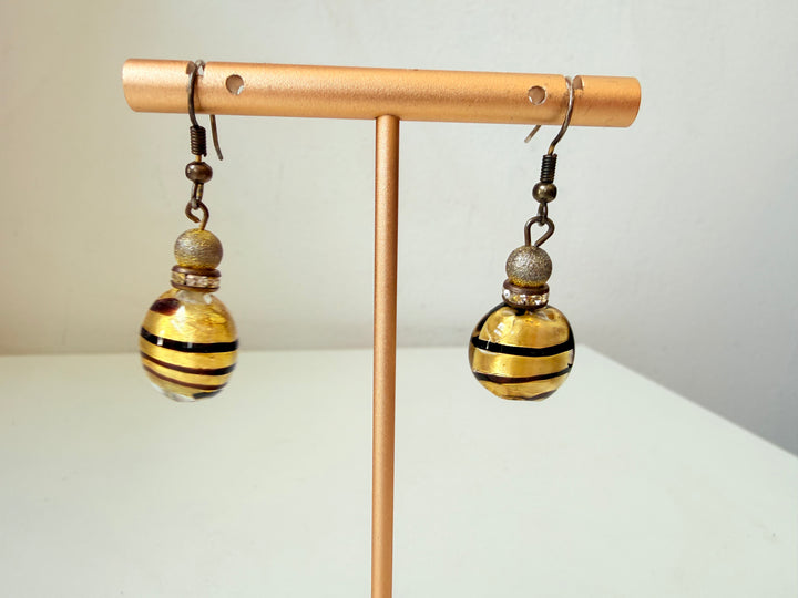 Murano Antico Tesoro Striped Gold Glass Bead Drop Earrings