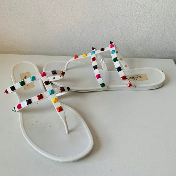 Valentino White Rock Star Studded Milticolor Jelly Sandals Size 39