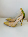 JFS Gold Rivet Embellished Leatherette Stiletto Pump Size 8