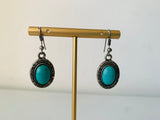 Faux Turquoise Drop Earrings In Silver Tone