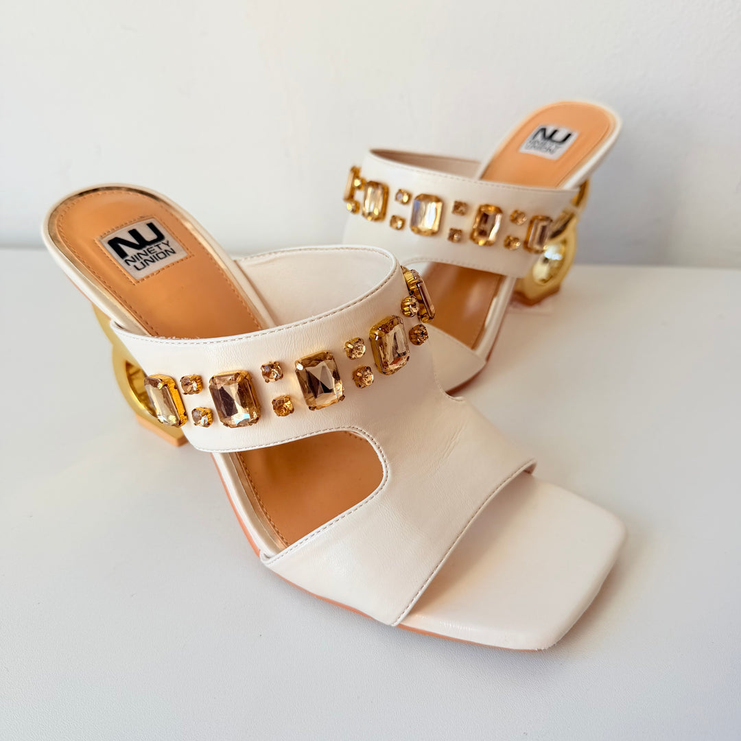 Ninety Union Ivory Rio Circular Heel Gold Sandals Size 9