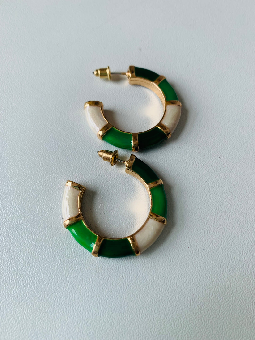 Green Enamel Earrings in Gold Tone