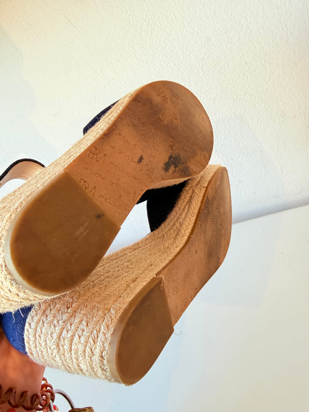 Pelle Moda Blue Jean Espadrille Wedge Ankle Strap Sandals Size 8
