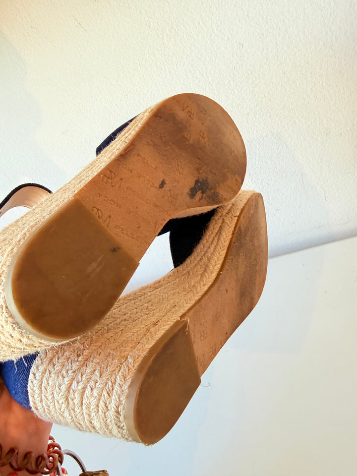 Pelle Moda Blue Jean Espadrille Wedge Ankle Strap Sandals Size 8