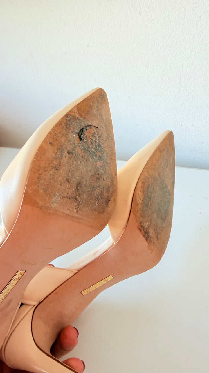 Louis Et Cie Kota Cream Ankle Strap Pointed Toe Leather Pumps Size 38