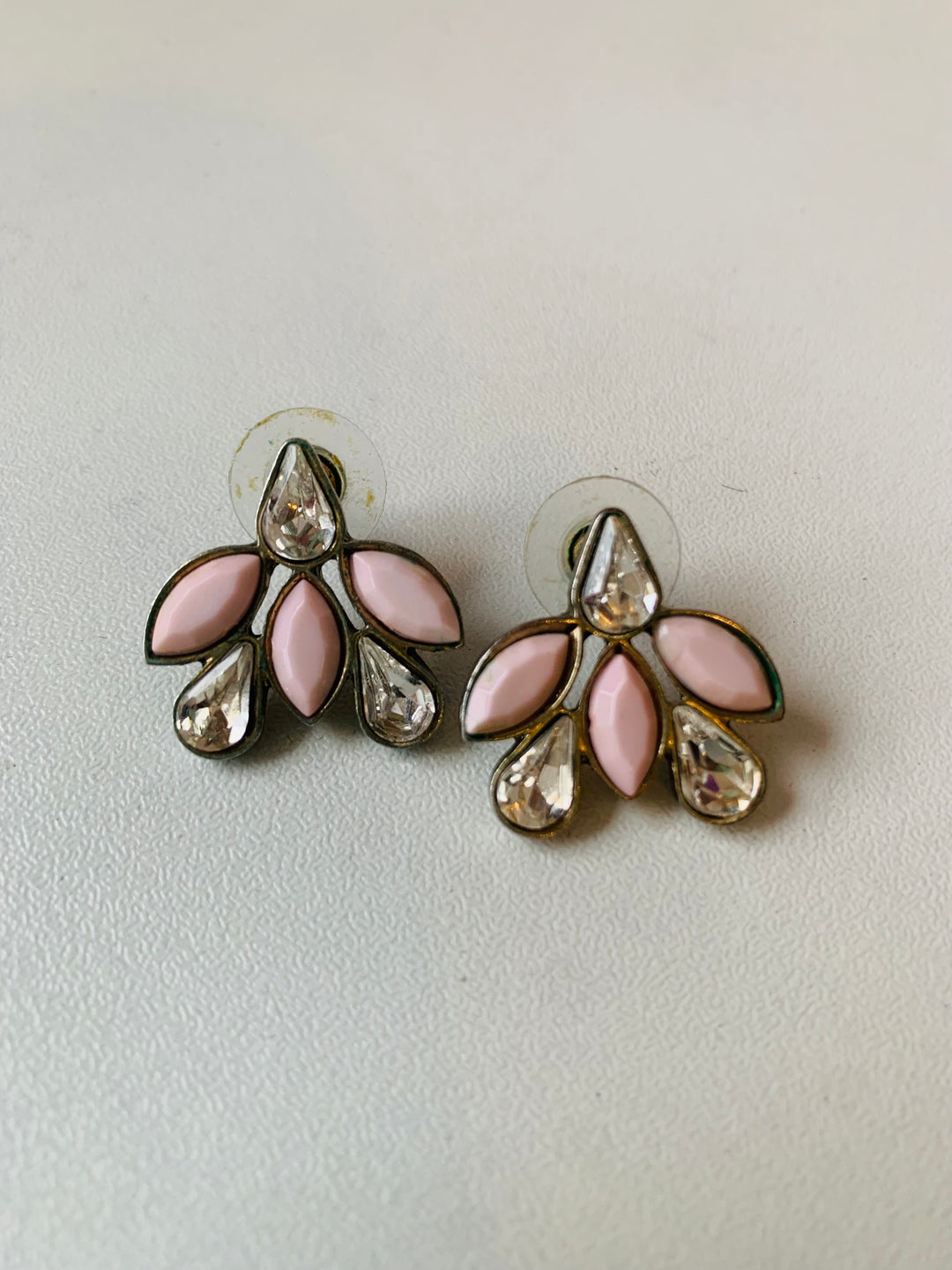 Pink And Rhinestone Statement Pierced Earrings
