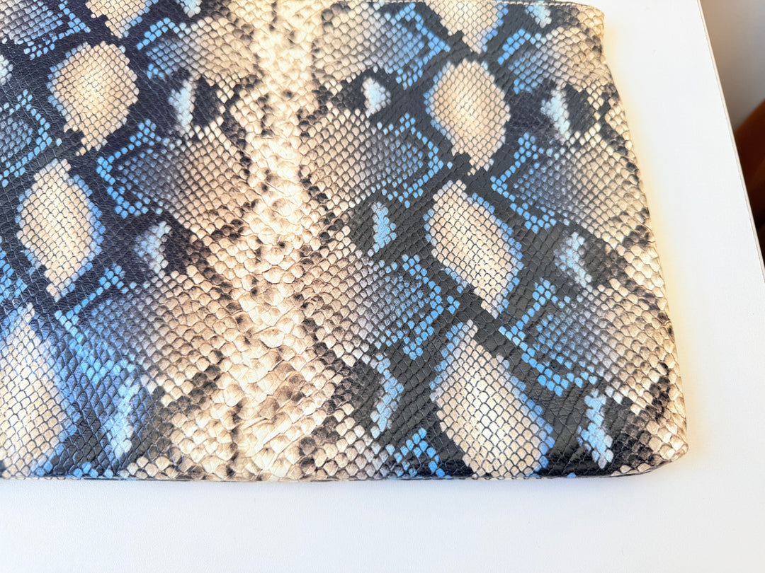 Banana Republic Faux Snakeskin Zippered Pouch Clutch In Tan/Blue