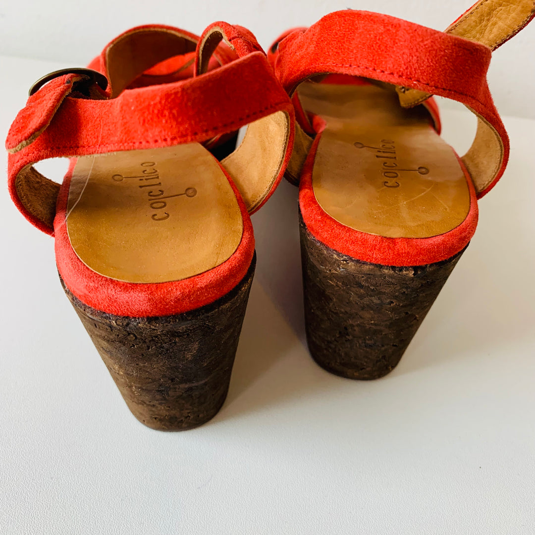 Coclico Red Suede Sandals Size 38.5 Vintage