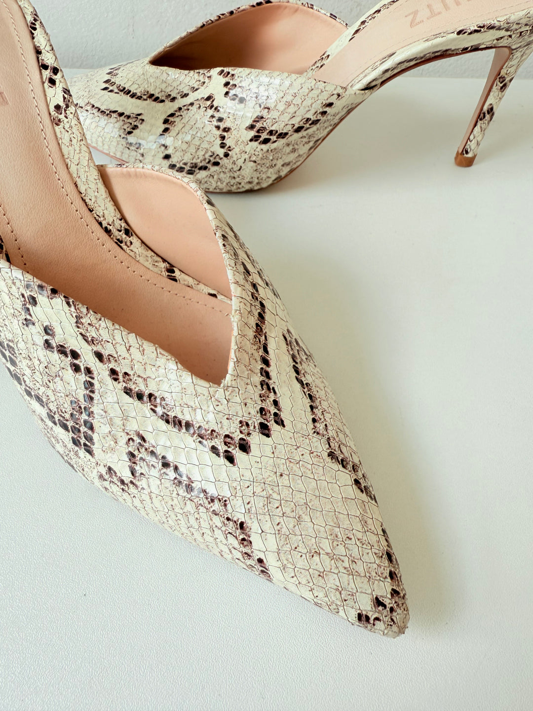 Schutz Charla Snake Embossed Leather Mules Size 8