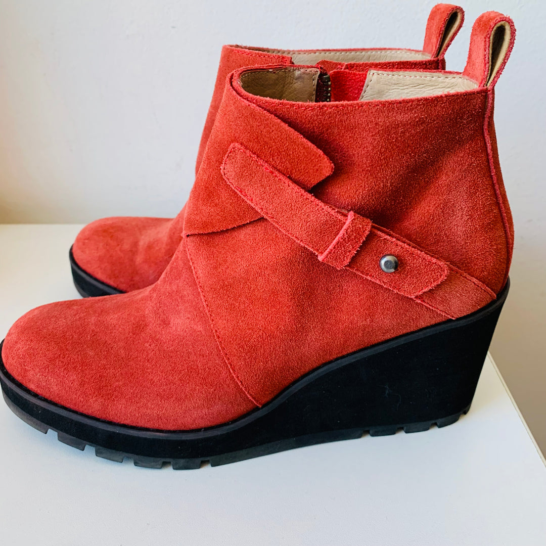 Eileen Fisher Tinker Suede Wedge Booties In Burnt Orange Size 9.5