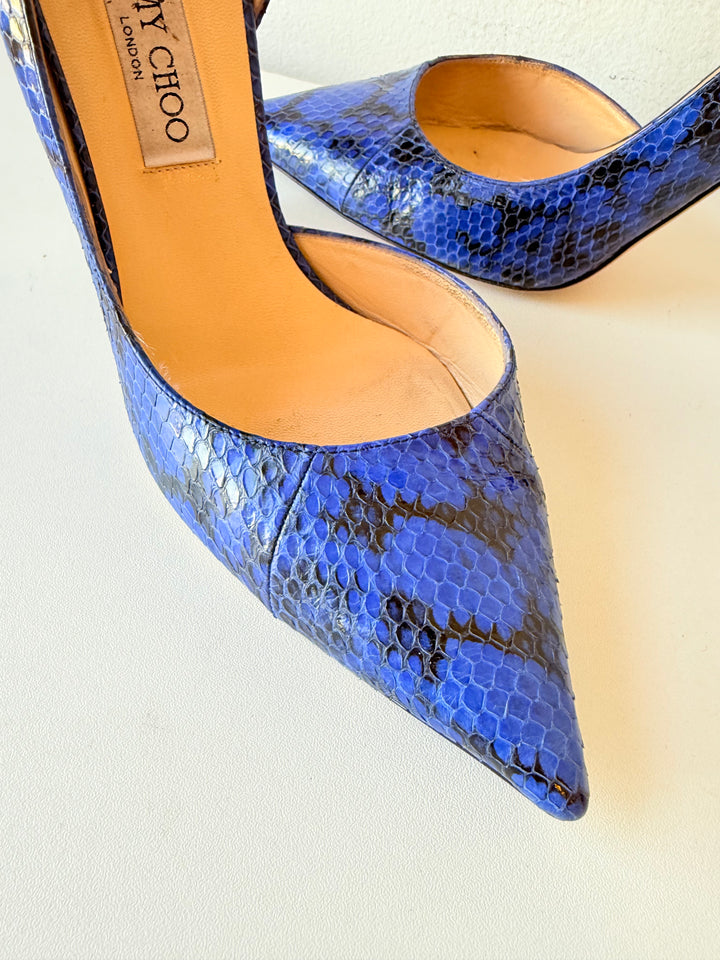 Jimmy Choo Anouk Blue Snakeskin d’Orsay Pumps Size 41 Authentic